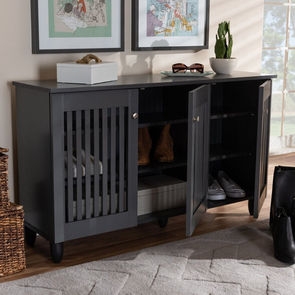 Baxton Studio Baxton Studio Fernanda Modern Dark Gray Shoe Storage Cabinet – 3-Door, 12-Pair Capacity, Stylish Design SC864573 A-Dark Grey-Shoe Cabinet