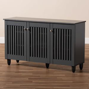 Baxton Studio Baxton Studio Fernanda Modern Dark Gray Shoe Storage Cabinet – 3-Door, 12-Pair Capacity, Stylish Design SC864573 A-Dark Grey-Shoe Cabinet