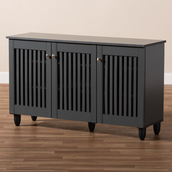 Baxton Studio Baxton Studio Fernanda Modern Dark Gray Shoe Storage Cabinet – 3-Door, 12-Pair Capacity, Stylish Design SC864573 A-Dark Grey-Shoe Cabinet