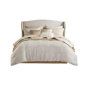 JLA Home Madison Park - 10 Luxury Jacquard Comforter Set with Metallic Thread Accents, Greek Fret Design, OEKO-TEX Certified Elegance Ivory MP10-8694