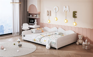 English Elm Full Sherpa Upholstered Daybed with Cloud-Shaped Backrest, No Box Spring Needed, Cozy Modern Sofabed White 57 L x 25.5 W x 8 H N733P234605K