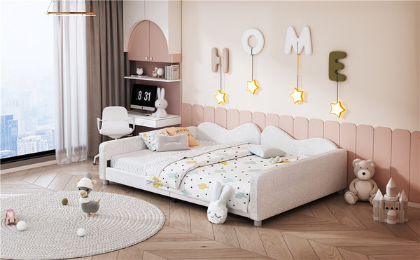 English Elm Full Sherpa Upholstered Daybed with Cloud-Shaped Backrest, No Box Spring Needed, Cozy Modern Sofabed White 57 L x 25.5 W x 8 H N733P234605K