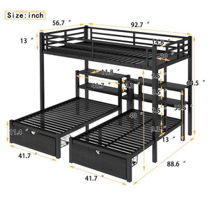 English Elm Twin Triple Bunk Bed Metal L-shaped Frame Sleeps Three Kids White Finish W1580S00480