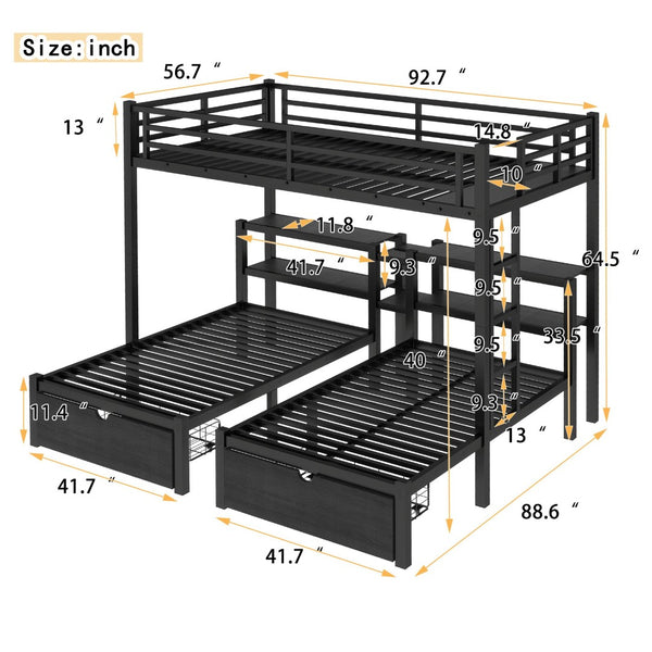 English Elm Twin Triple Bunk Bed Metal L-shaped Frame Sleeps Three Kids White Finish W1580S00480