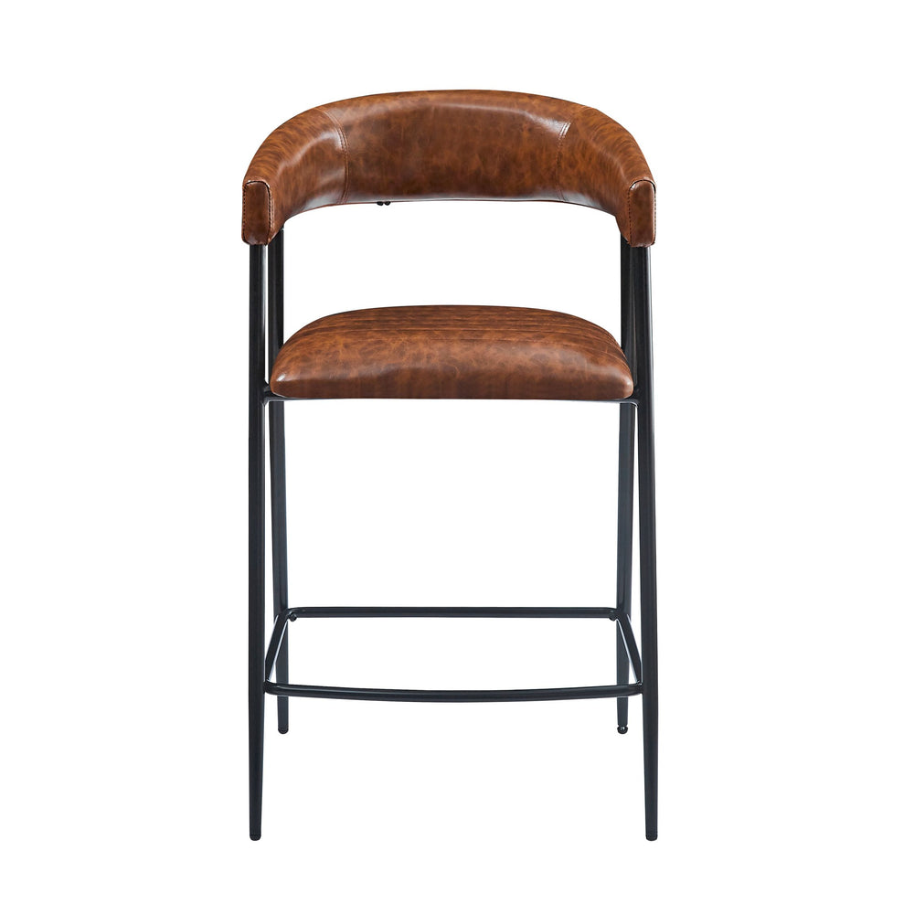 English Elm Christopher Knight Home® - 26'' PU Upholstered Counter Stools Set of 2 with Curved Backrest, Padded Seats & Iron Frame, Brown N780P199985B