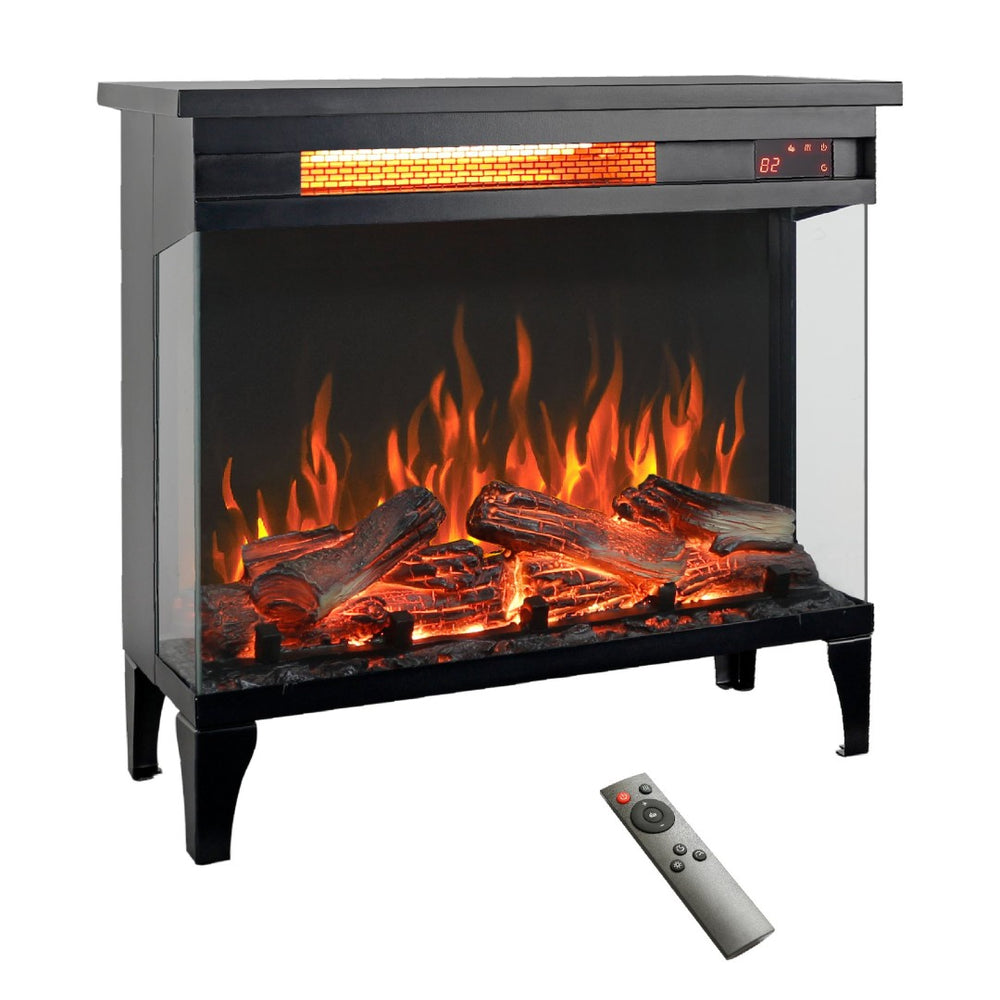 English Elm 24 Inch Panoramic Three Sided Glass Electric Fireplace with Infrared Quartz Heater W1769P166908