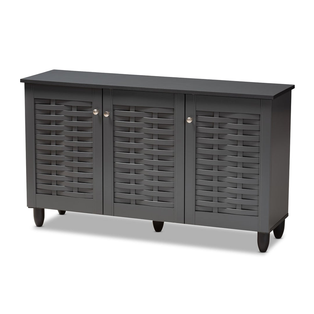 Baxton Studio Baxton Studio Winda Modern Dark Gray Entryway Shoe Storage Cabinet for Neat and Stylish Organization 3-Door SC864573 B-Dark Grey-Shoe Cabinet