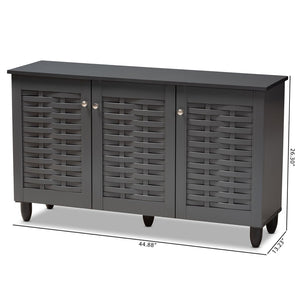 Baxton Studio Baxton Studio Winda Modern Dark Gray Entryway Shoe Storage Cabinet for Neat and Stylish Organization 3-Door SC864573 B-Dark Grey-Shoe Cabinet