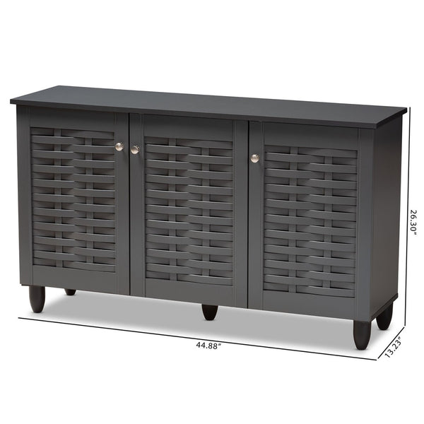 Baxton Studio Baxton Studio Winda Modern Dark Gray Entryway Shoe Storage Cabinet for Neat and Stylish Organization 3-Door SC864573 B-Dark Grey-Shoe Cabinet
