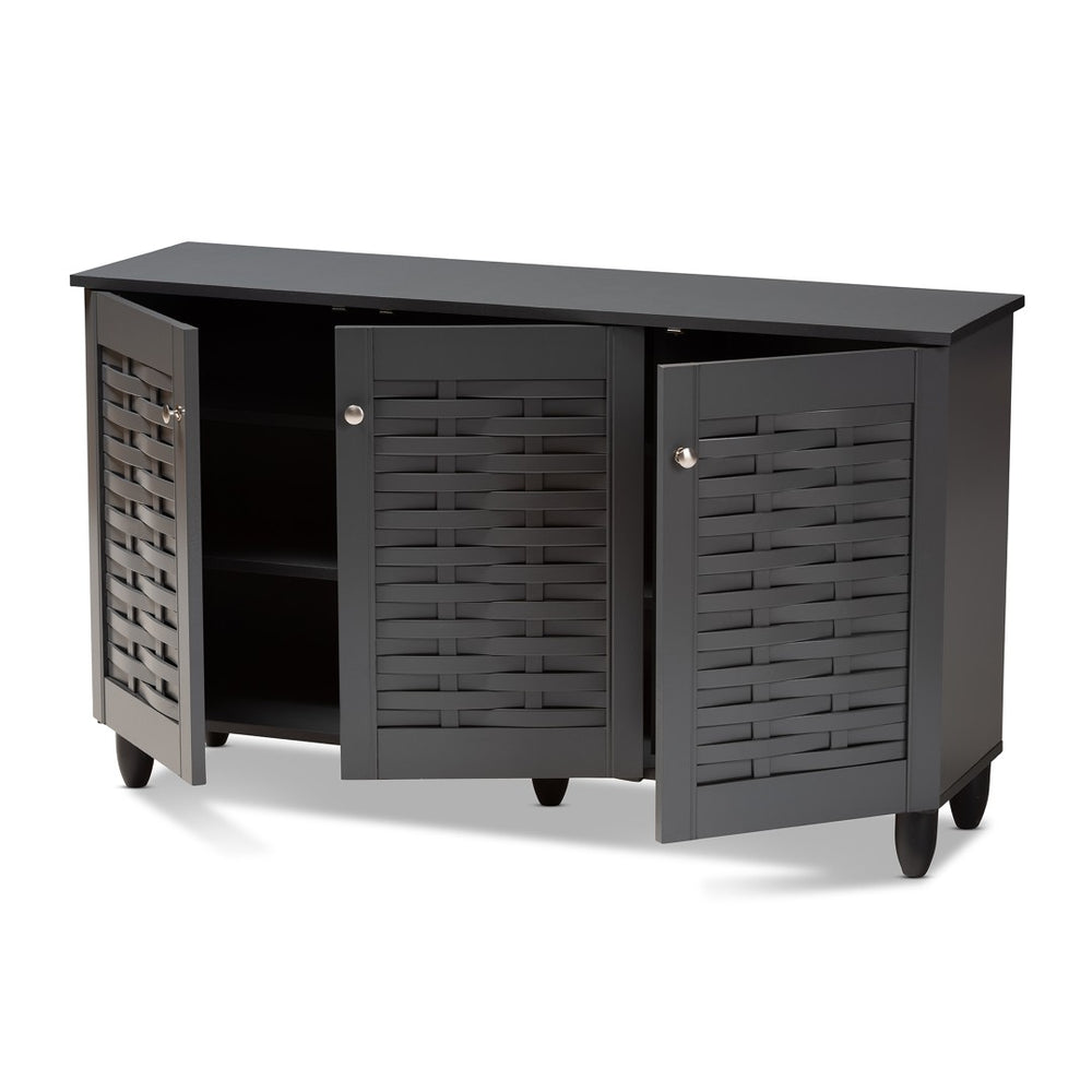 Baxton Studio Baxton Studio Winda Modern Dark Gray Entryway Shoe Storage Cabinet for Neat and Stylish Organization 3-Door SC864573 B-Dark Grey-Shoe Cabinet
