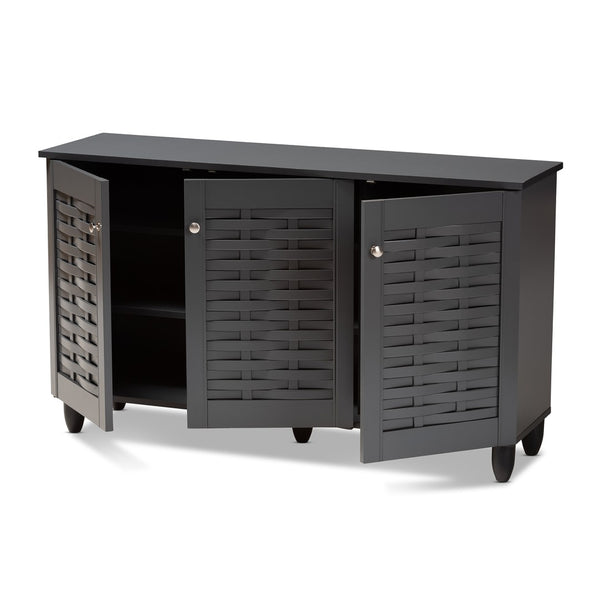 Baxton Studio Baxton Studio Winda Modern Dark Gray Entryway Shoe Storage Cabinet for Neat and Stylish Organization 3-Door SC864573 B-Dark Grey-Shoe Cabinet