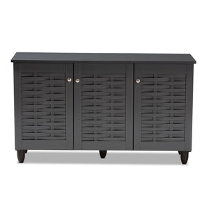 Baxton Studio Baxton Studio Winda Modern Dark Gray Entryway Shoe Storage Cabinet for Neat and Stylish Organization 3-Door SC864573 B-Dark Grey-Shoe Cabinet