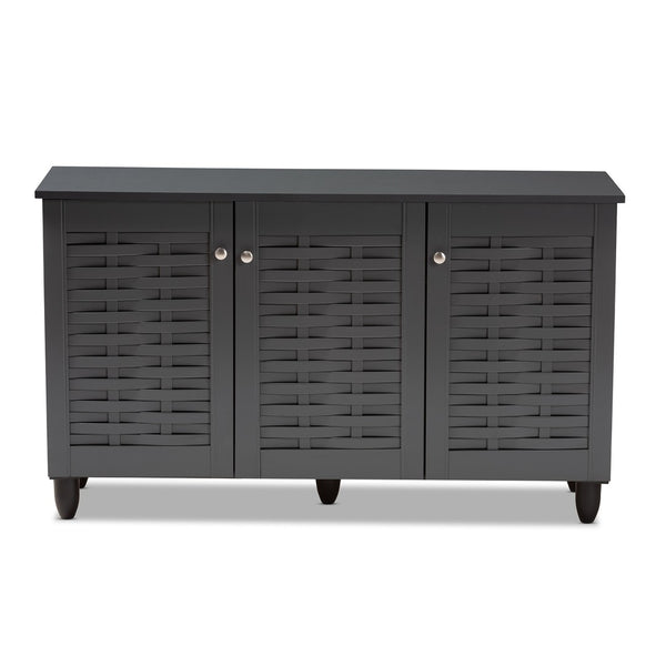 Baxton Studio Baxton Studio Winda Modern Dark Gray Entryway Shoe Storage Cabinet for Neat and Stylish Organization 3-Door SC864573 B-Dark Grey-Shoe Cabinet