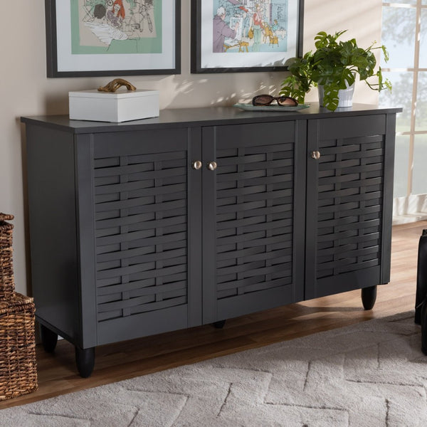 Baxton Studio Baxton Studio Winda Modern Dark Gray Entryway Shoe Storage Cabinet for Neat and Stylish Organization 3-Door SC864573 B-Dark Grey-Shoe Cabinet
