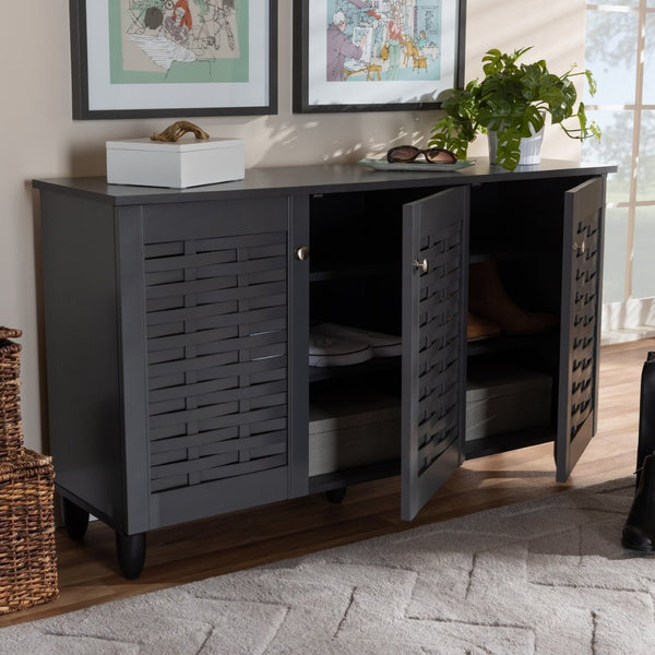 Baxton Studio Baxton Studio Winda Modern Dark Gray Entryway Shoe Storage Cabinet for Neat and Stylish Organization 3-Door SC864573 B-Dark Grey-Shoe Cabinet