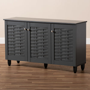 Baxton Studio Baxton Studio Winda Modern Dark Gray Entryway Shoe Storage Cabinet for Neat and Stylish Organization 3-Door SC864573 B-Dark Grey-Shoe Cabinet