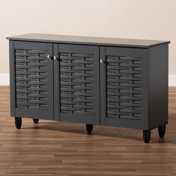 Baxton Studio Baxton Studio Winda Modern Dark Gray Entryway Shoe Storage Cabinet for Neat and Stylish Organization 3-Door SC864573 B-Dark Grey-Shoe Cabinet