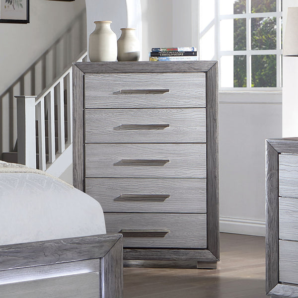 English Elm 1pc Crocodile-Embossed Chest with Diamond-Crusted Handles, Silver-Lined Panels, Glam Contemporary Appeal Gray 39 L x 20 W x 53 H B2741P369365