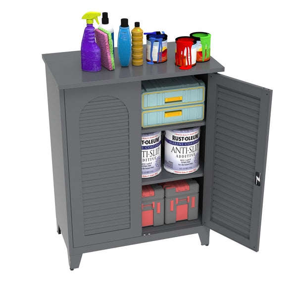 English Elm 47'' Heavy-Duty Metal Tool Storage Cabinet Slate - Space-Saving Wall Mount, Adjustable Shelves, Pegboard Organizer W3387P351632