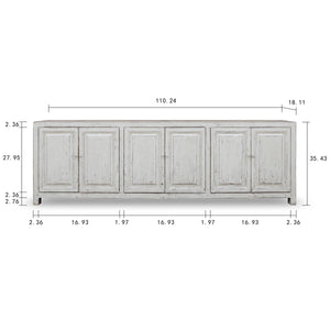 Lilys Amalfi Six Door Two Tones Sideboard Distressed White 110X18X36H 9168-W