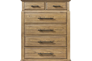 English Elm 6-Drawer Chest Caramel Finish with Elm Veneer, Industrial Metal Pulls, Framed Fronts & Tapered Feet B2699P353073