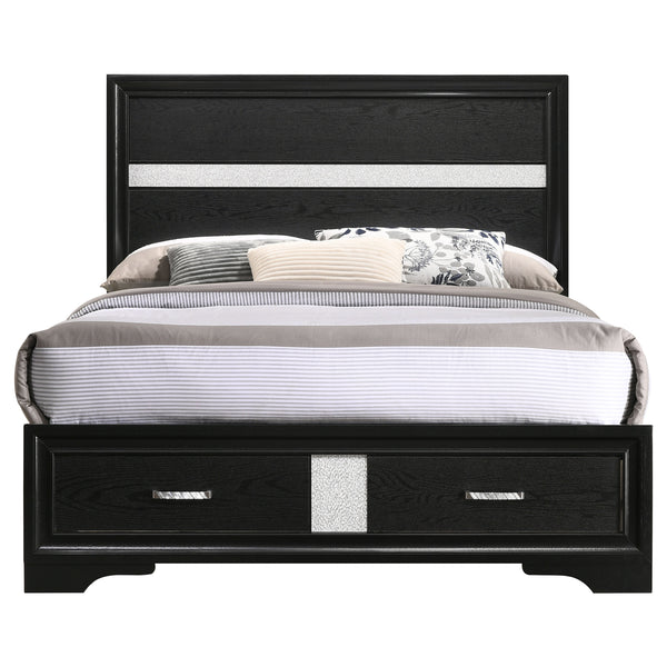 English Elm Urbana Black Full Storage Panel Bed with Crystal Pulls & Glitter Trim, Slatted Platform, Drawers Included B062S00696