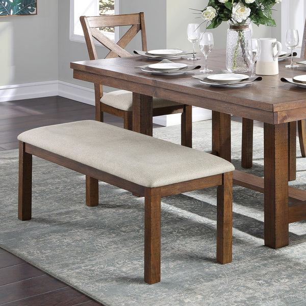 English Elm Brown Finish Dining Set - 6-Piece Transitional Collection With Rectangular Table & Beige Upholstered Chairs B011S01971