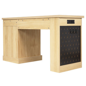 English Elm 55" Fluted White Computer Desk with Power Outlet Pegboard Cabinet and Keyboard Tray W2917P396017