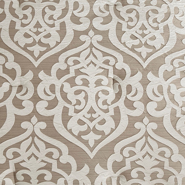 English Elm 8 Piece Jacquard Comforter Set - Luxurious Tan/Ivory Queen Ensemble With Elegant Medallion Design B035128885
