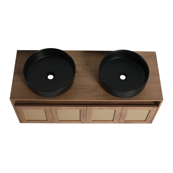 English Elm 48" Modern Wall-Mounted Bathroom Vanity With Black Ceramic Art Sink & Soft-Close Doors, Plywood W999S00400
