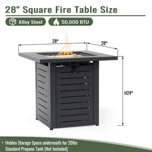 English Elm 28" Propane Fire Pit Table - 50000 Btu Steel Outdoor Heater For Patio, Deck, Garden, And Backyard W853P293853