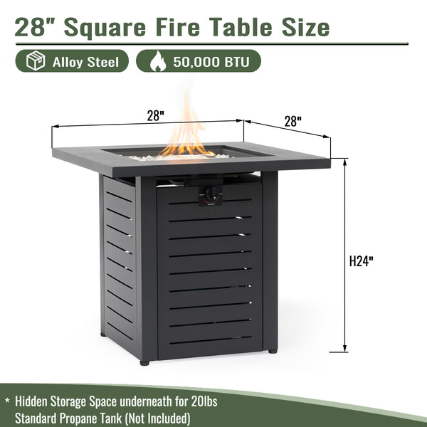 English Elm 28" Propane Fire Pit Table - 50000 Btu Steel Outdoor Heater For Patio, Deck, Garden, And Backyard W853P293853