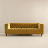 English Elm Ashcroft Furniture - Evelyn Mid Century Modern Yellow Velvet Luxury Chesterfield Sofa