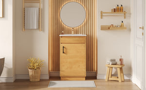 English Elm 20-inch Farmhouse Bathroom Vanity with Ceramic Sink, Freestanding Single Cabinet, Soft-Close Door, Adjustable Shelf, Natural Wood-Grain Finish N710P334910P