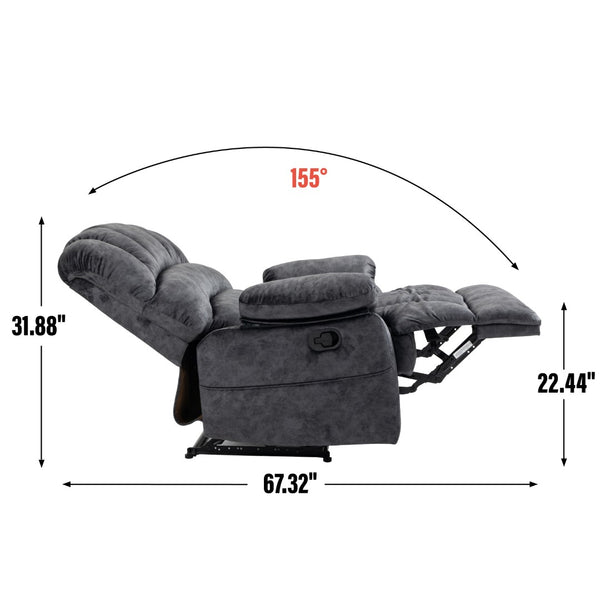English Elm Large Oversized Manual Recliner Upholstered in Neutral Fabric for Relaxing Living Rooms Grey W3224P288516