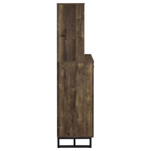 English Elm Harlie Rustic Oak Herringbone Wine Cabinet with Black Metal Accents, Glassware Storage, 62.5"H B062P351439