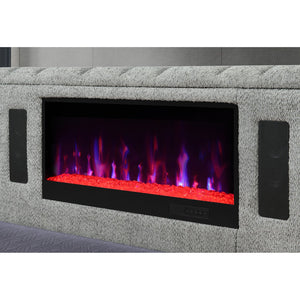 English Elm Isaiah Ultra Soft Grey Bed with 50" Motorized TV Lift, Built-In Audio and Footboard Media Hub Queen LED, Speakers, Fireplace B201S00406