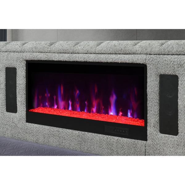 English Elm Isaiah Ultra Soft Grey Bed with 50" Motorized TV Lift, Built-In Audio and Footboard Media Hub Queen LED, Speakers, Fireplace B201S00406