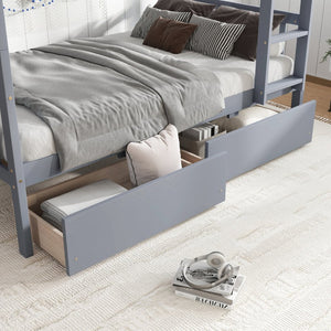 English Elm Twin Bunk Bed With Drawers - Space-Saving Convertible Twin Over Twin Design In Grey With Safety Features W504S00198-GIGA