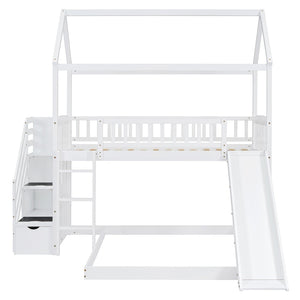 English Elm Twin Over Full Bunk Bed Playhouse Frame with Slide Staircase and Storage Drawers LT100129AAK