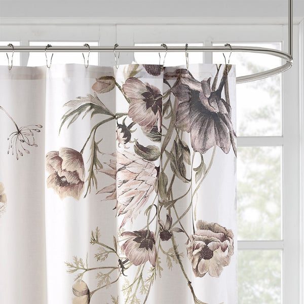 JLA Home Madison Park - Printed Cotton Shower Curtain with Vintage Floral Percale, OEKO-TEX Certified, Soft Romantic Draped 72x72 Blush MP70-6717