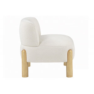 English Elm Glam Cream Burlap Accent Chair Plush Armless Seat with Warm Wooden Legs B011P423336