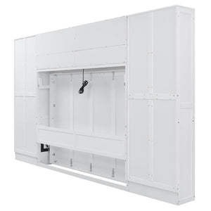 English Elm Queen Murphy Wall Bed Cabinet System with Wardrobe Drawers and Shelving in White Mdf LP000384AAK-1