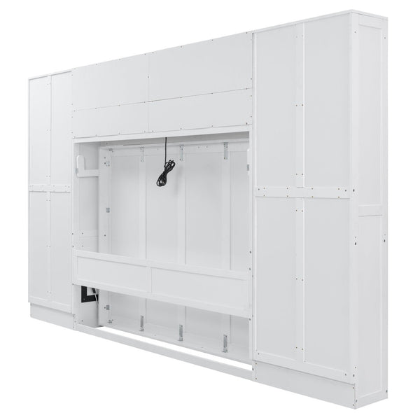 English Elm Queen Murphy Wall Bed Cabinet System with Wardrobe Drawers and Shelving in White Mdf LP000384AAK-1