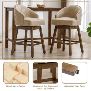 English Elm United We Win Quilted Microsuede Swivel Barstool with Wood Legs and Gold Rivet Trim Apricot W1568P361708
