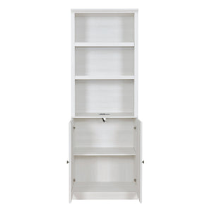 English Elm 1 Doors Bookshelf with USB Port and 3 Open Shelves — Space-Saving Storage Cabinet, Sturdy MDF Design Rustic White 50.59 L x 21.06 W x 10.63 H WF531476AAK