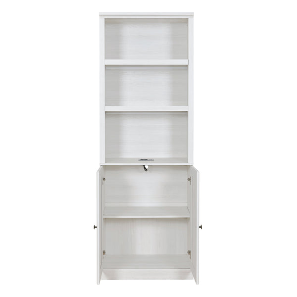 English Elm 1 Doors Bookshelf with USB Port and 3 Open Shelves — Space-Saving Storage Cabinet, Sturdy MDF Design Rustic White 50.59 L x 21.06 W x 10.63 H WF531476AAK