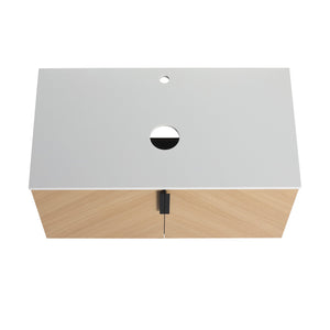English Elm 36" Modern Wall-Mounted Bathroom Vanity With Ceramic Vessel Sink & Soft-Close Doors For Stylish Space W999S00448