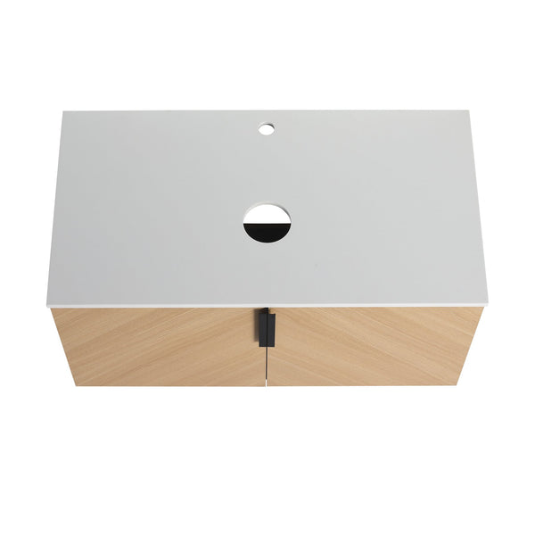 English Elm 36" Modern Wall-Mounted Bathroom Vanity With Ceramic Vessel Sink & Soft-Close Doors For Stylish Space W999S00448