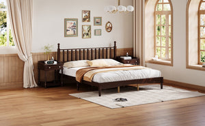 English Elm King Retro Wood Platform Bed with Gourd Headboard, Walnut Finish, Sturdy Slat Support, No Box Spring Needed N733P338316D